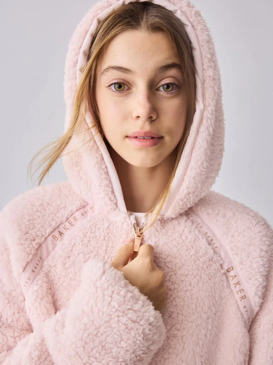 Baker by Ted Baker Zip-Through Hooded Borg Fleece Jacket Pink Outlet