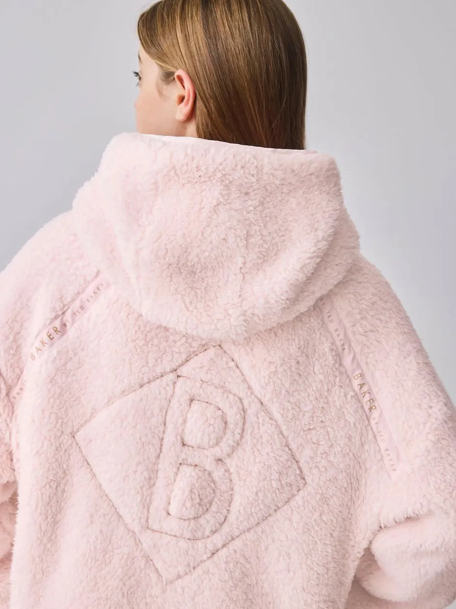 Baker by Ted Baker Zip-Through Hooded Borg Fleece Jacket Pink Outlet