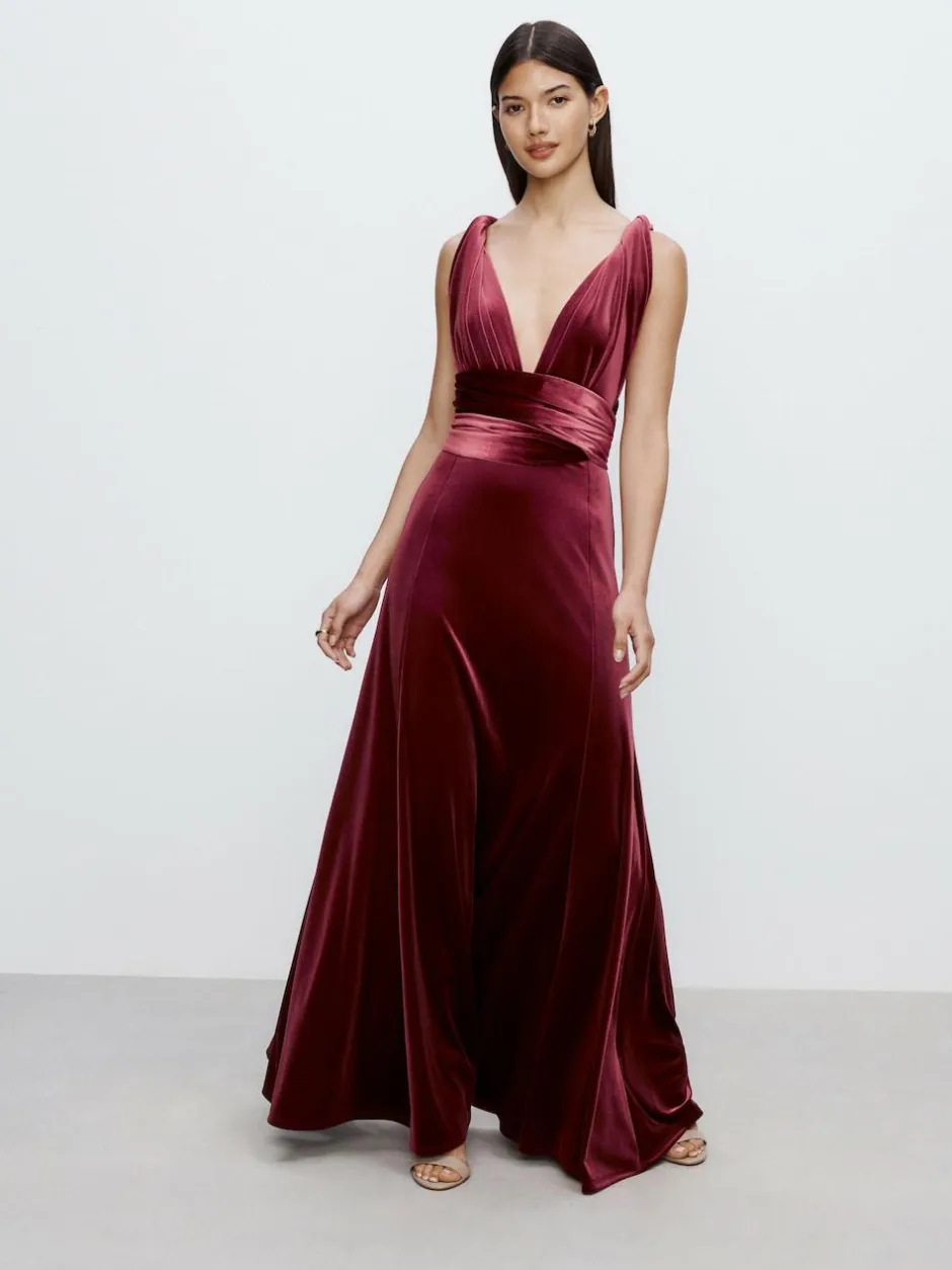 Next Bridesmaid Velvet Multiway Maxi Dress Berry Red Discount