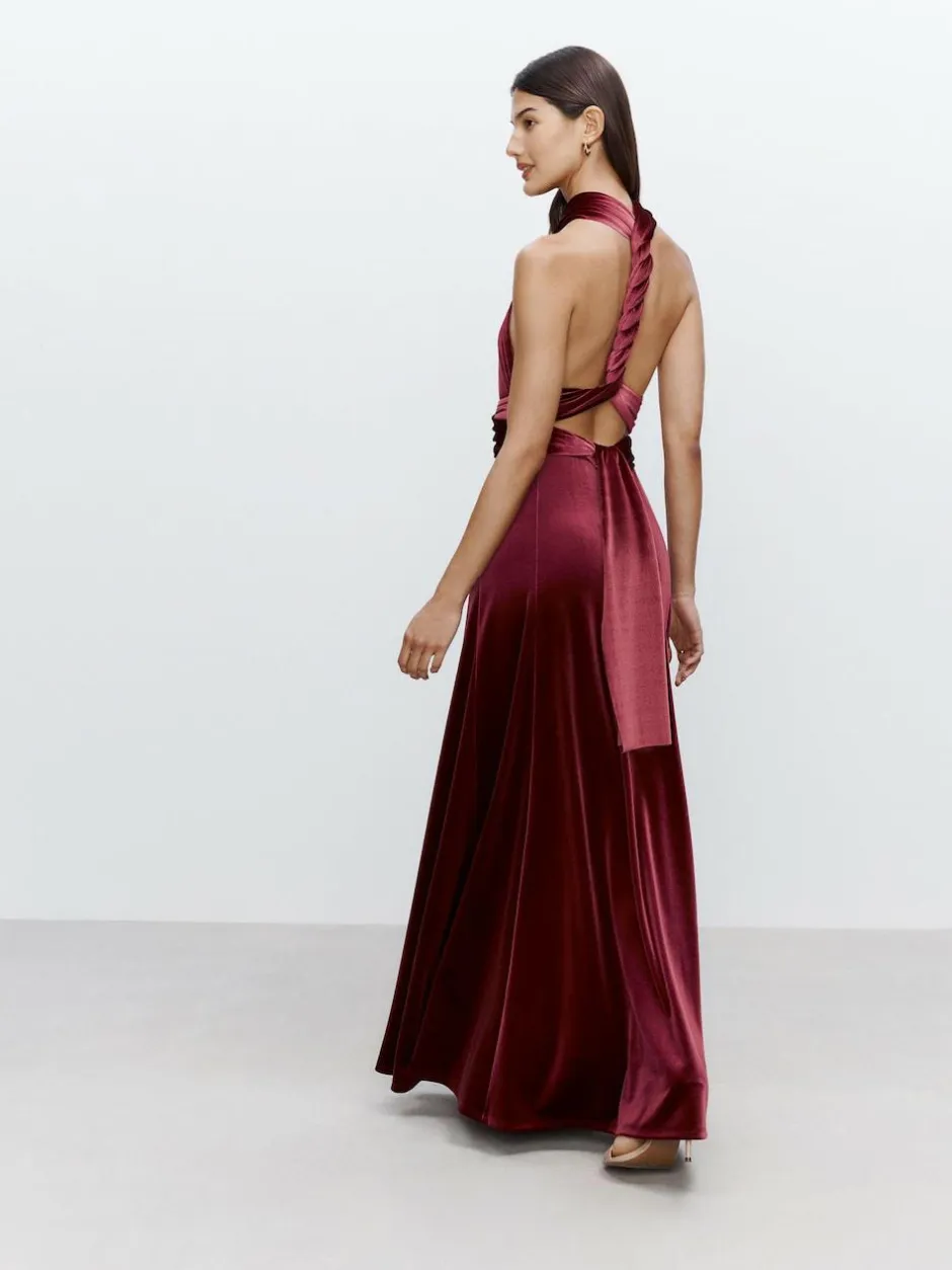 Next Bridesmaid Velvet Multiway Maxi Dress Berry Red Discount