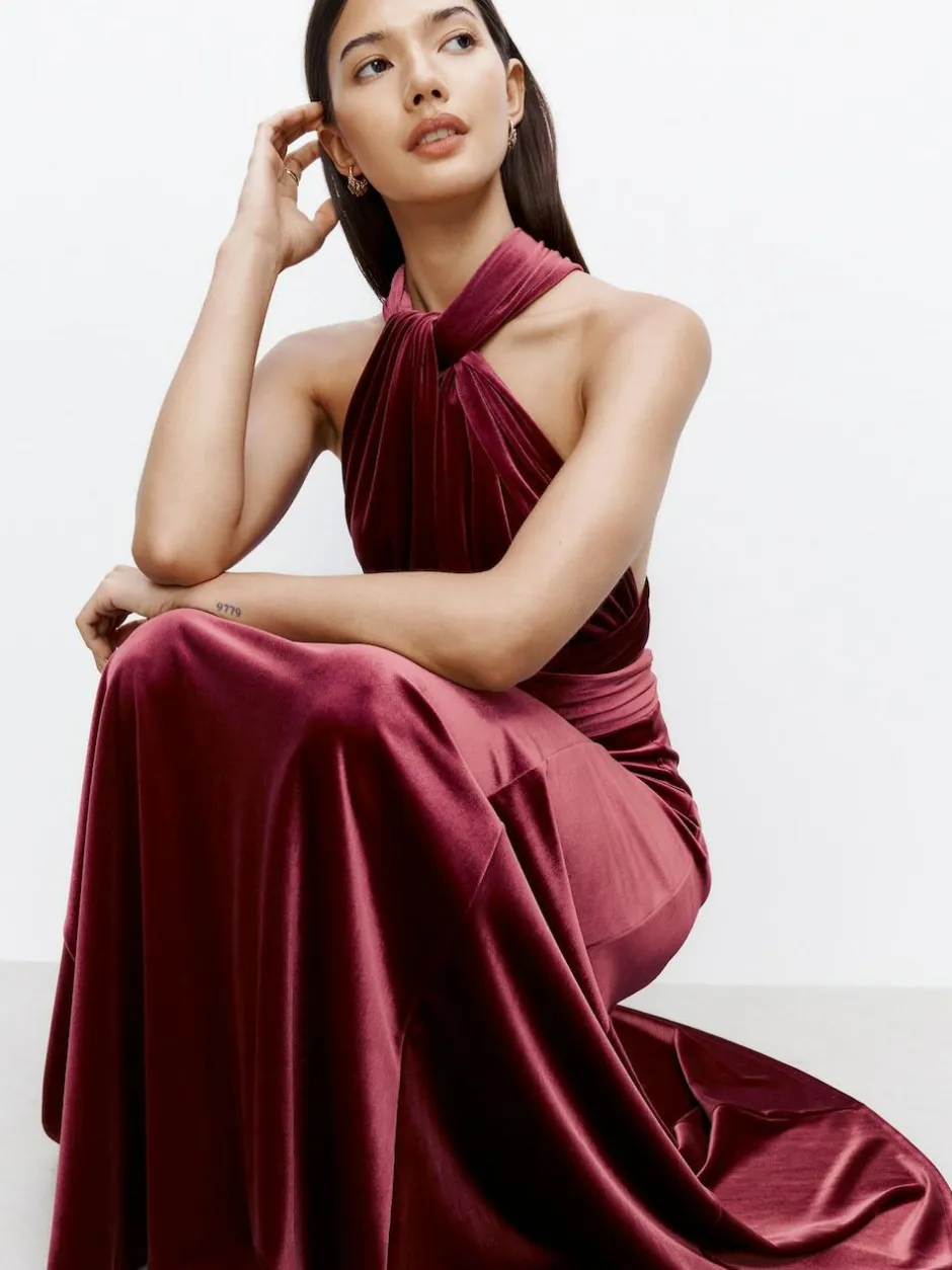 Next Bridesmaid Velvet Multiway Maxi Dress Berry Red Discount