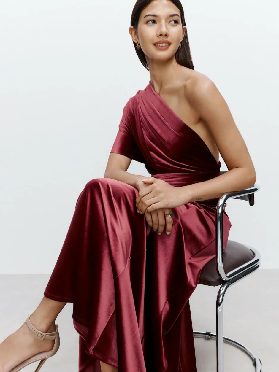 Next Bridesmaid Velvet Multiway Maxi Dress Berry Red Discount