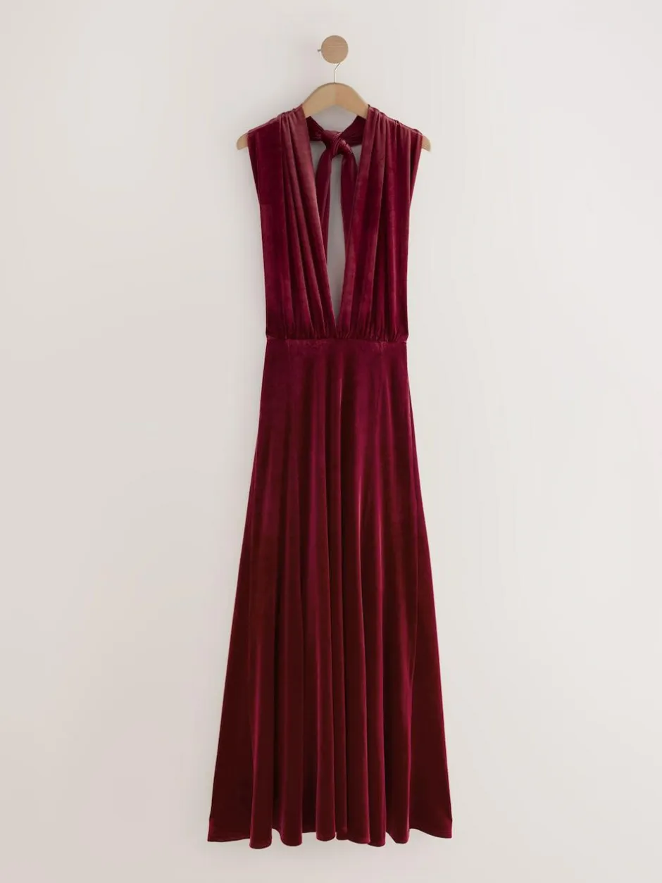 Next Bridesmaid Velvet Multiway Maxi Dress Berry Red Discount