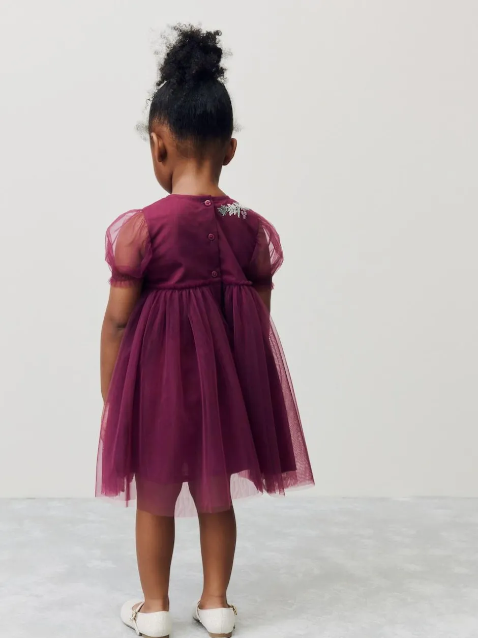 Next Berry Red Embroidered Mesh Party Dress (3mths-8yrs) Hot