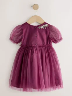 Next Berry Red Embroidered Mesh Party Dress (3mths-8yrs) Hot