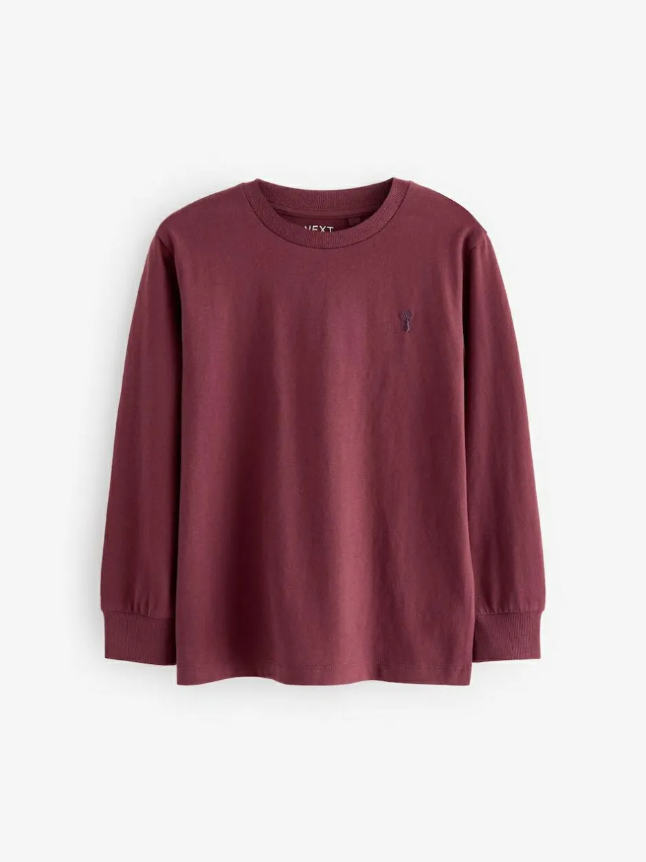 Next Stag Logo Long Sleeve Cosy T-Shirts 4 Pack (3-16yrs) Berry Red/Grey/White/Blue