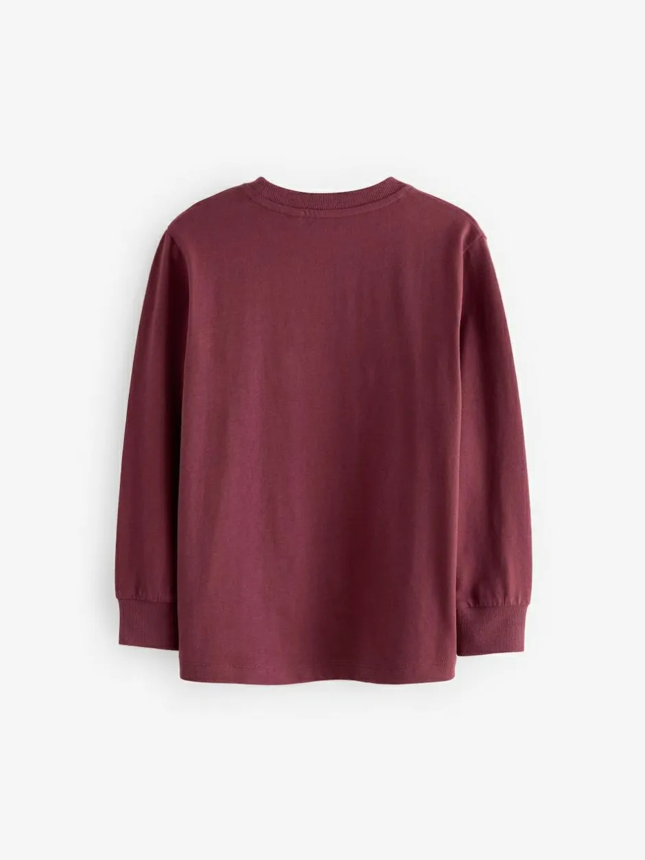 Next Stag Logo Long Sleeve Cosy T-Shirts 4 Pack (3-16yrs) Berry Red/Grey/White/Blue