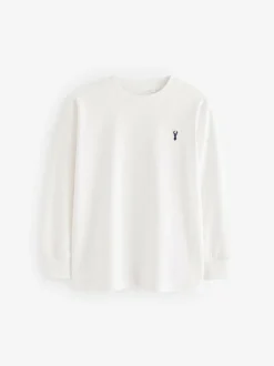 Next Stag Logo Long Sleeve Cosy T-Shirts 4 Pack (3-16yrs) Berry Red/Grey/White/Blue