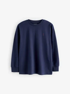 Next Stag Logo Long Sleeve Cosy T-Shirts 4 Pack (3-16yrs) Berry Red/Grey/White/Blue