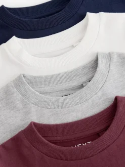 Next Stag Logo Long Sleeve Cosy T-Shirts 4 Pack (3-16yrs) Berry Red/Grey/White/Blue