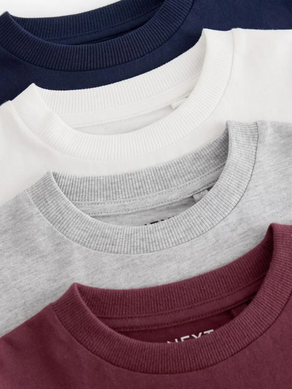 Next Stag Logo Long Sleeve Cosy T-Shirts 4 Pack (3-16yrs) Berry Red/Grey/White/Blue