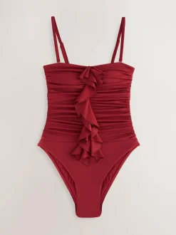 Next Tummy Control Frill Bandeau Swimsuit Berry Wine Best