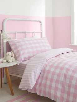 Bianca Gingham 100% Cotton Duvet Cover and Pillowcase Set Pink New