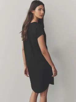 Next 100% Cotton Cap Sleeve V-Neck Mini Dress Black Online