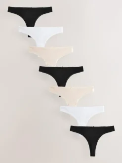 Next Thong Cotton Rich Knickers 7 Pack Black / Pastel Rose Nude / White Discount