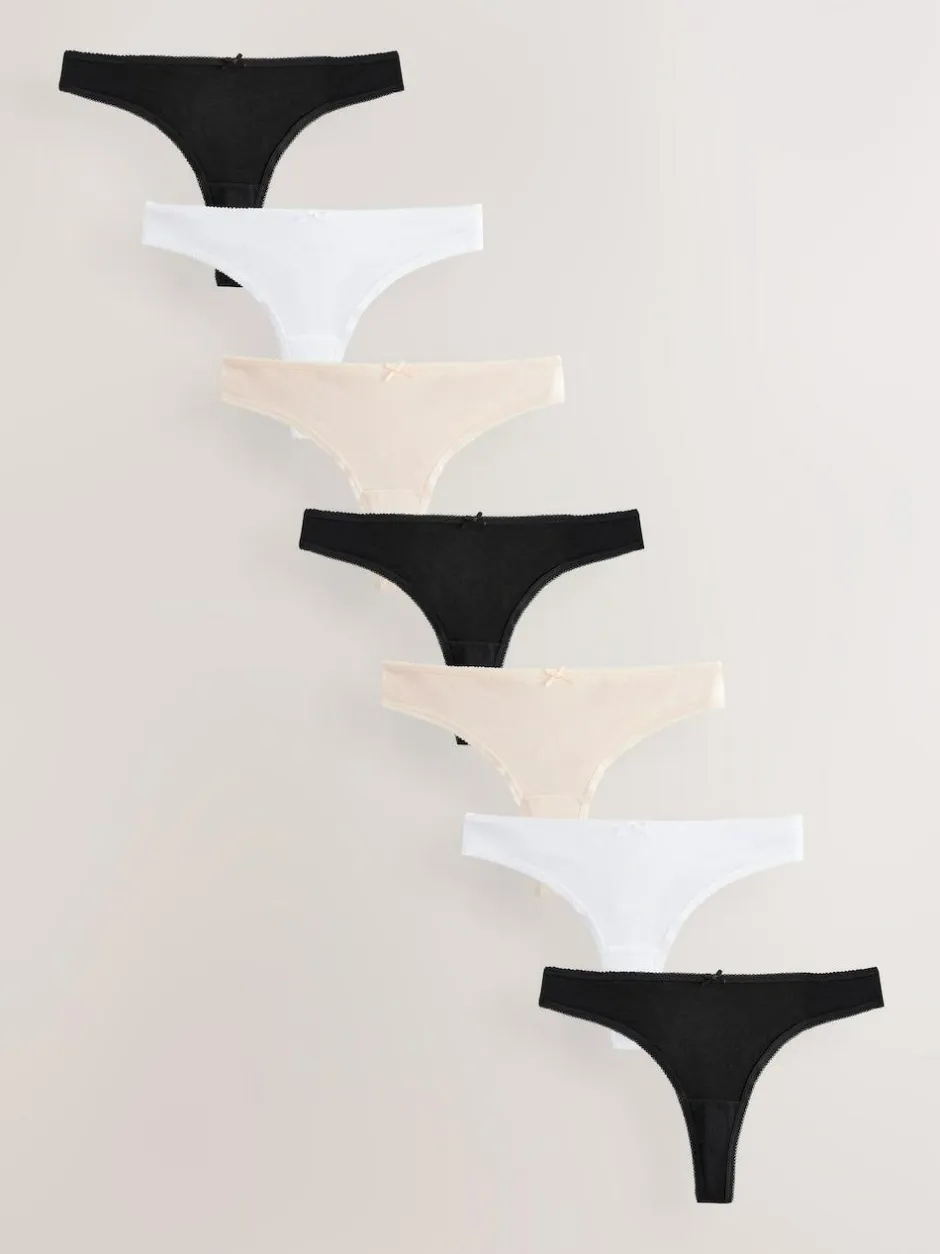 Next Thong Cotton Rich Knickers 7 Pack Black / Pastel Rose Nude / White Discount
