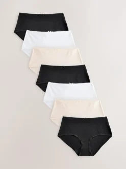 Next Midi Cotton Rich Knickers 7 Pack Black / Pastel Rose Nude / White