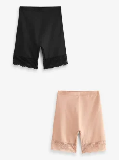 Next Black / Praline Nude Tummy Control Light Shaping Lace Back Shorts 2 Pack Hot