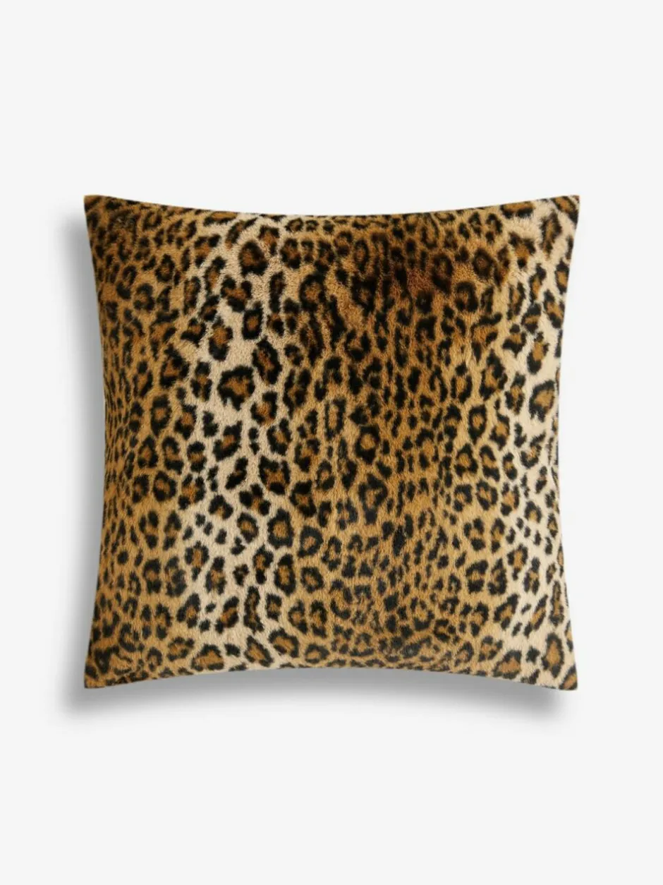 Next Black 50 x 50cm Faux Leopard Print Faux Fur Cushion Clearance