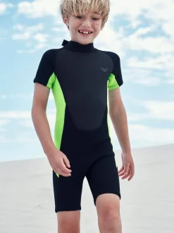 Next Wetsuit (1-16yrs) Black and Green Short Sleeve New