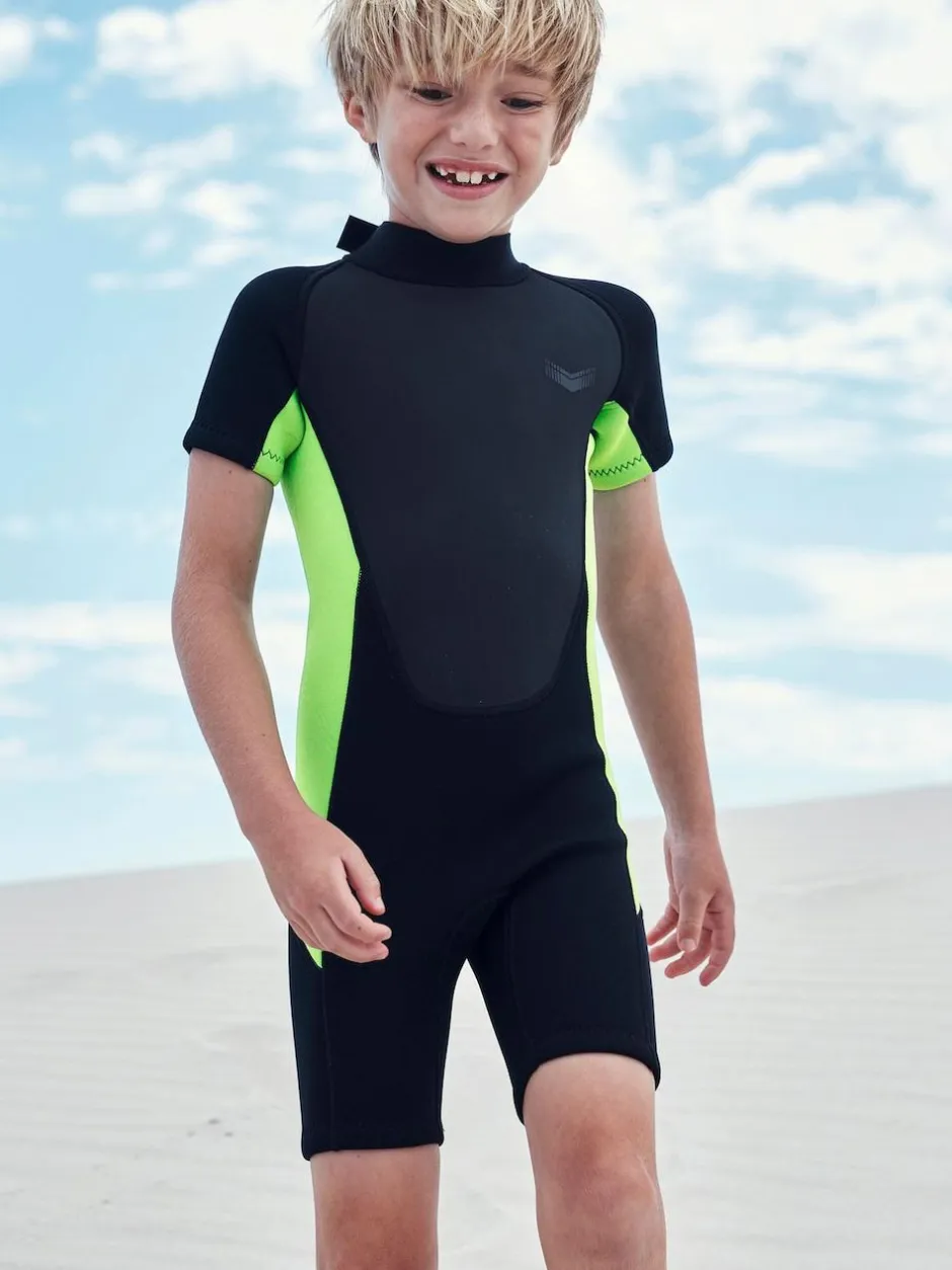 Next Wetsuit (1-16yrs) Black and Green Short Sleeve New