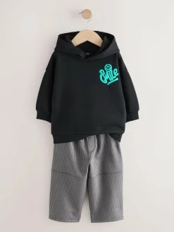 Next Black and Grey Printed Hoodie and Carpenter Joggers Set (3mths-7yrs)