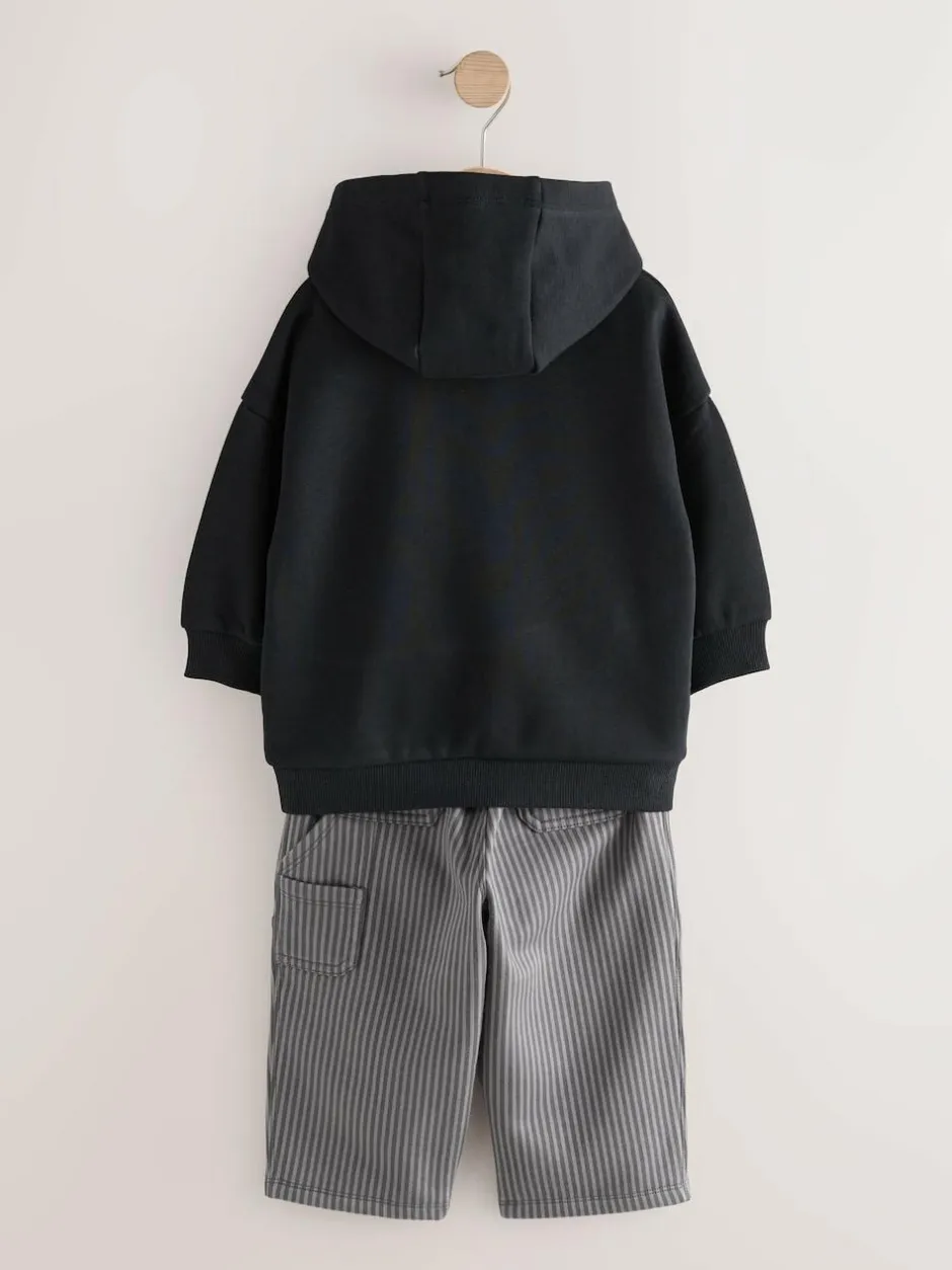 Next Black and Grey Printed Hoodie and Carpenter Joggers Set (3mths-7yrs)