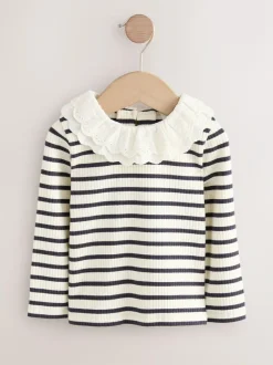 Next Long Sleeve Collar Top (3mths-7yrs) Black And White Stripe Online