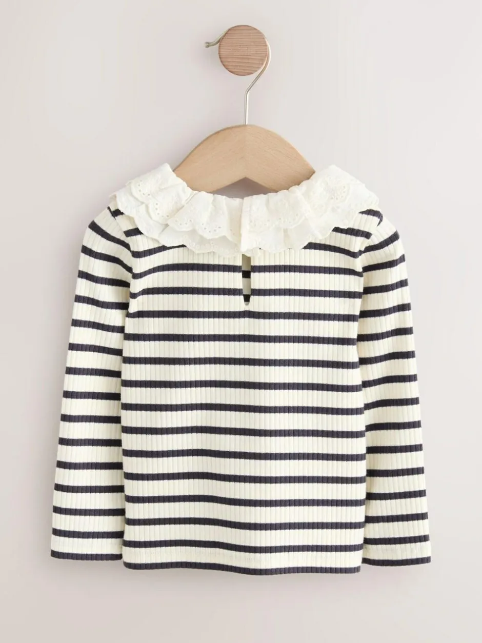 Next Long Sleeve Collar Top (3mths-7yrs) Black And White Stripe Online