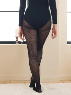 Next Pattern Tights 1 Pack Black Animal Print Outlet