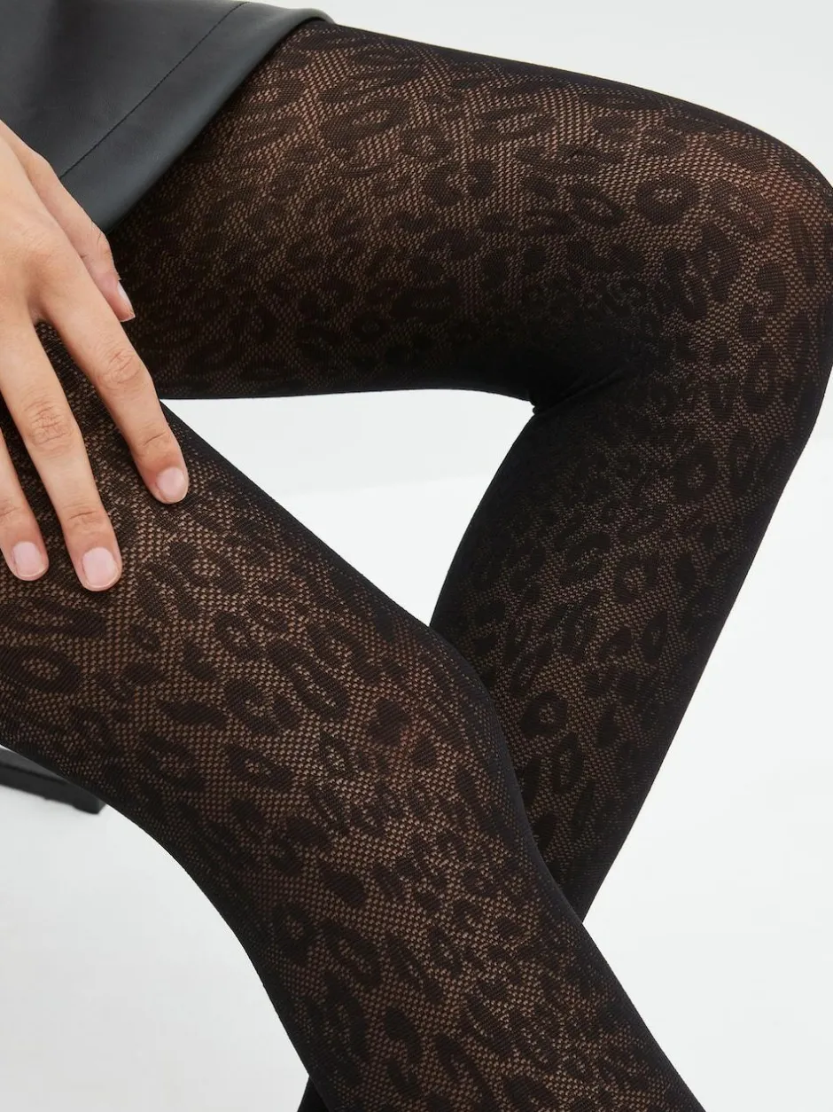 Next Pattern Tights 1 Pack Black Animal Print Outlet