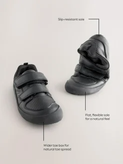 Next Black Barefoot Leather 2 Strap Touch Fastening School Shoes Hot