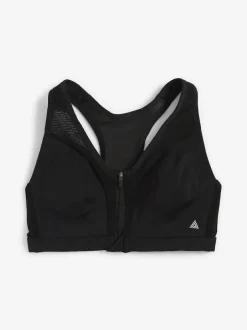 Next B-GG Active Sports High Impact Dry Tech Zip Front Bra Black Discount