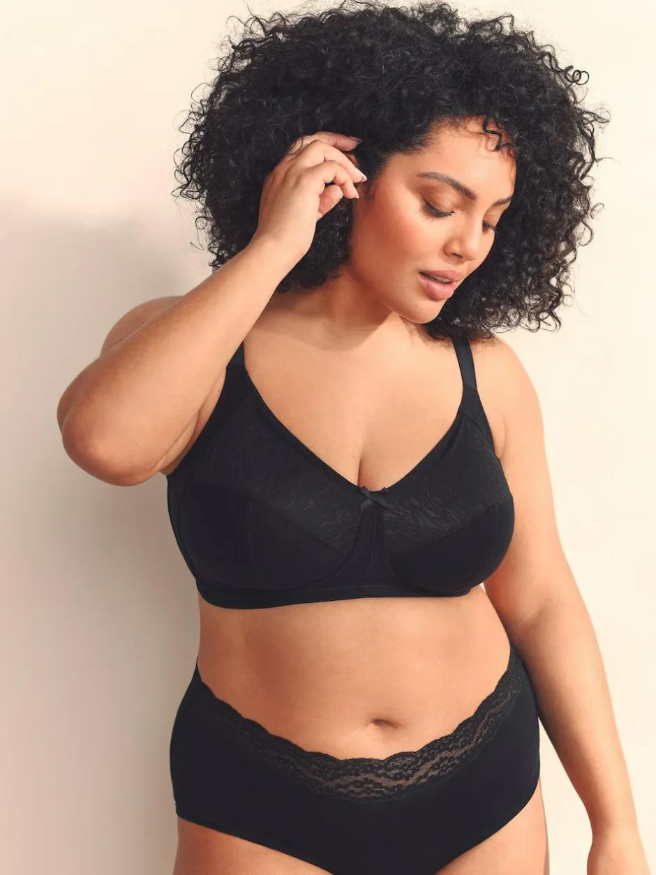 Next B-H Total Support Full Cup Non Wire Cotton Ultimate Comfort Bra Black New