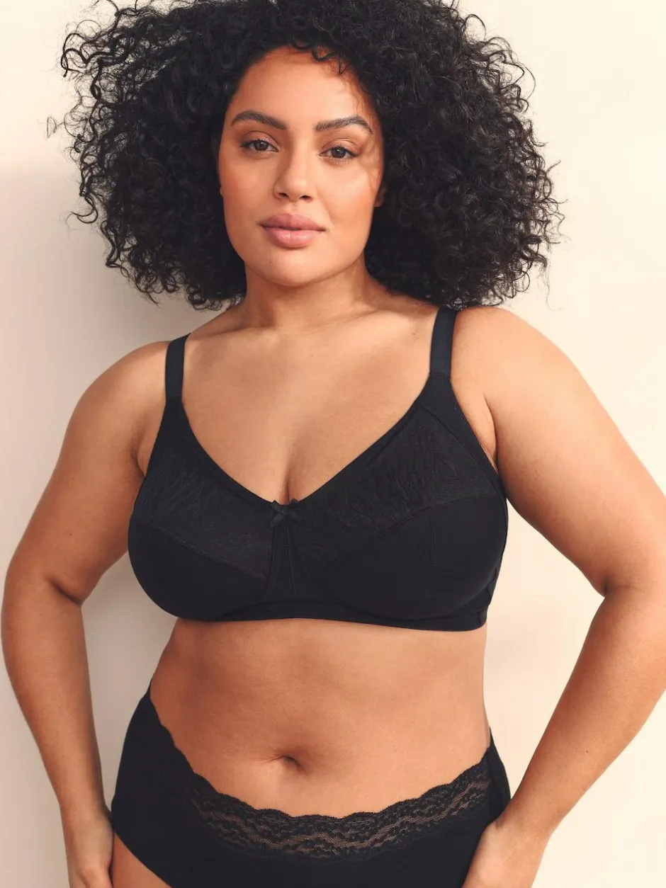 Next B-H Total Support Full Cup Non Wire Cotton Ultimate Comfort Bra Black New
