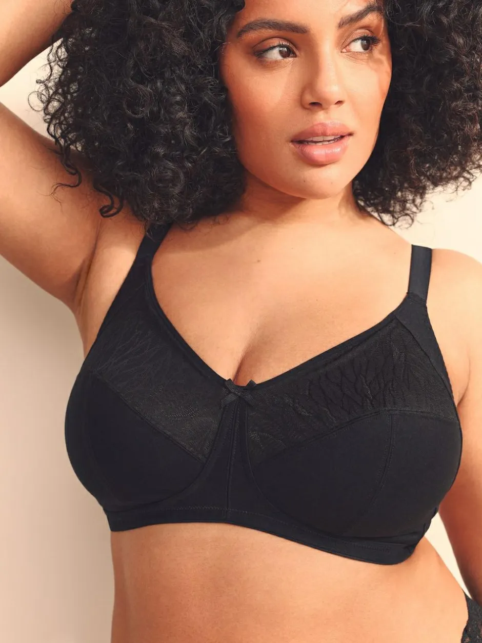 Next B-H Total Support Full Cup Non Wire Cotton Ultimate Comfort Bra Black New