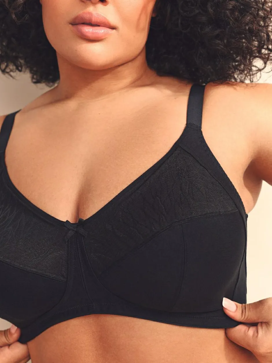Next B-H Total Support Full Cup Non Wire Cotton Ultimate Comfort Bra Black New