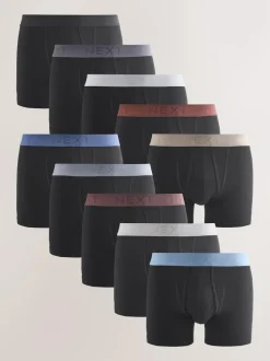 Next Black Blue/Brown Waistbands A-Front Boxers 10 Pack New
