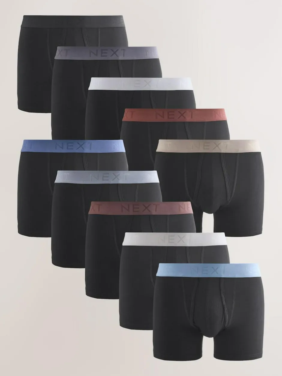 Next Black Blue/Brown Waistbands A-Front Boxers 10 Pack New