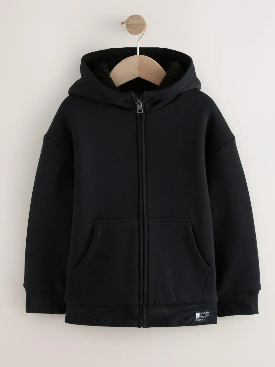 Next Borg Fleece Zip Through Hoodie (3-16yrs) Black Sale