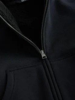 Next Borg Fleece Zip Through Hoodie (3-16yrs) Black Sale