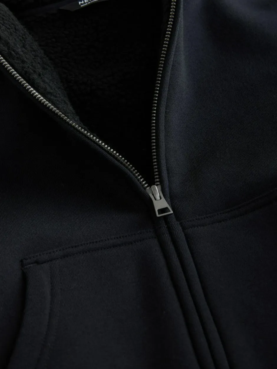 Next Borg Fleece Zip Through Hoodie (3-16yrs) Black Sale