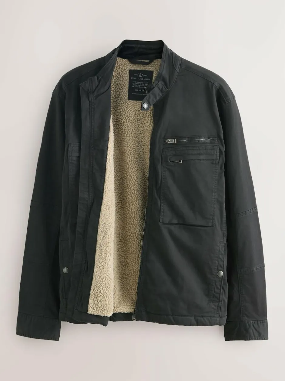 Next Borg Lined Zip Through Funnel Jacket Black Discount