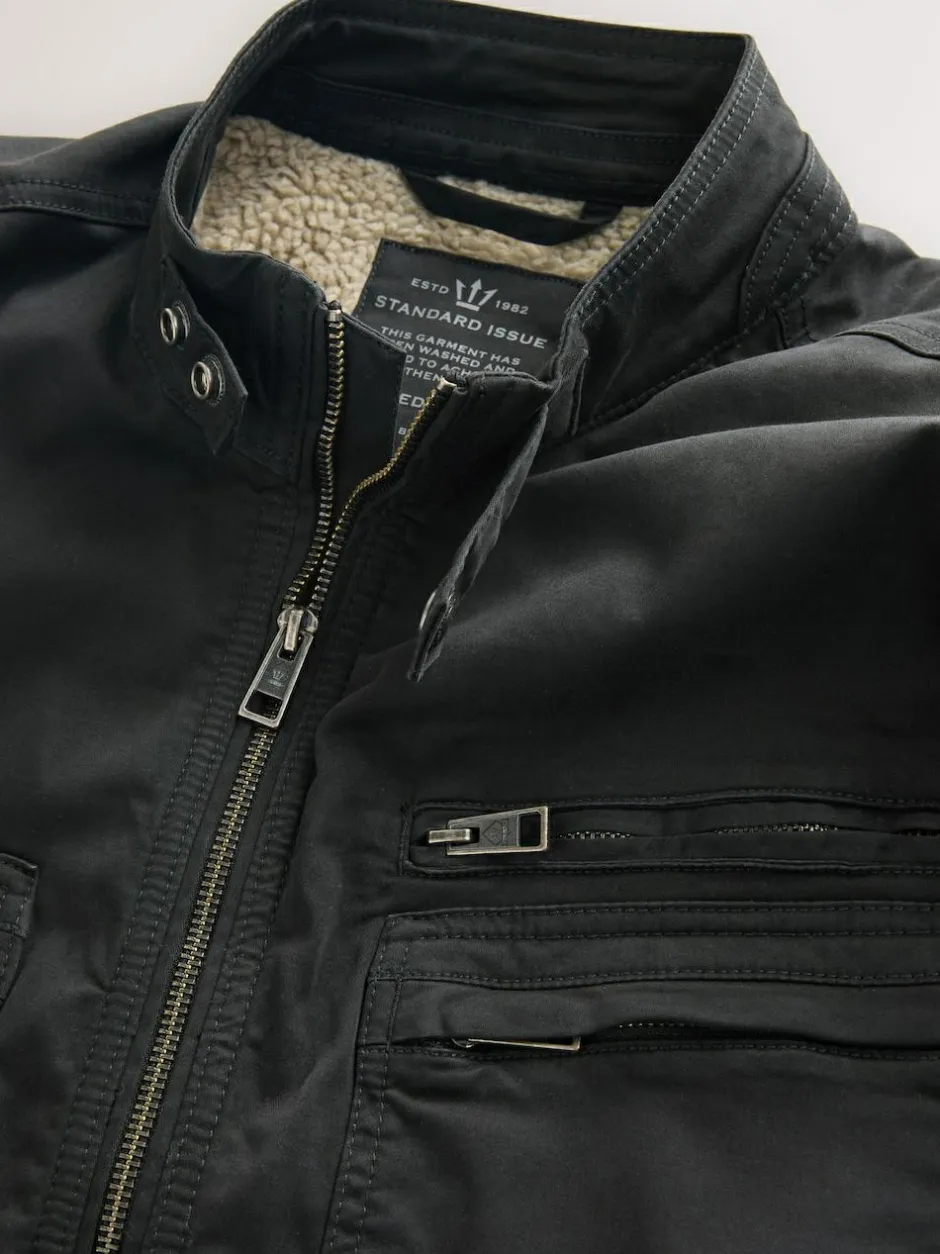 Next Borg Lined Zip Through Funnel Jacket Black Discount