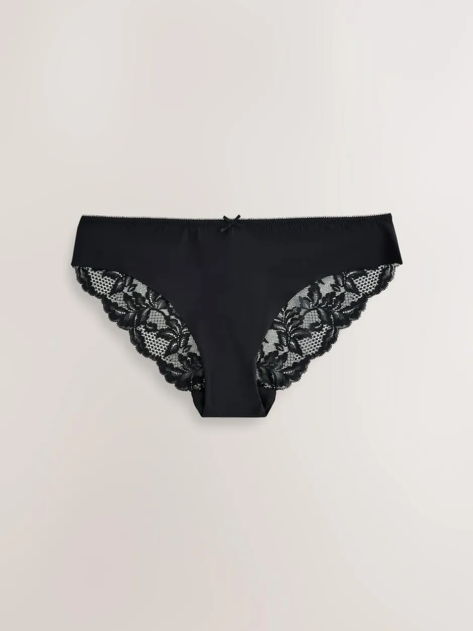 Next Brazilian Lace Back NVPL Knickers 7 Pack Black Online