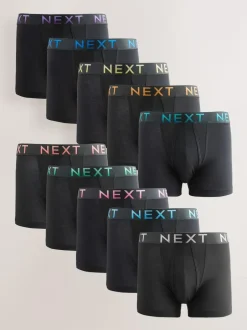 Next Black Bright Ombre Text Waistband 10 pack Cotton Rich Blend Hipsters Boxers New
