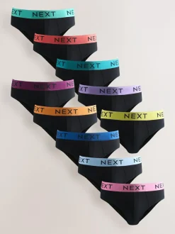 Next 10 pack Cotton Rich Briefs Black Bright Waistband Discount
