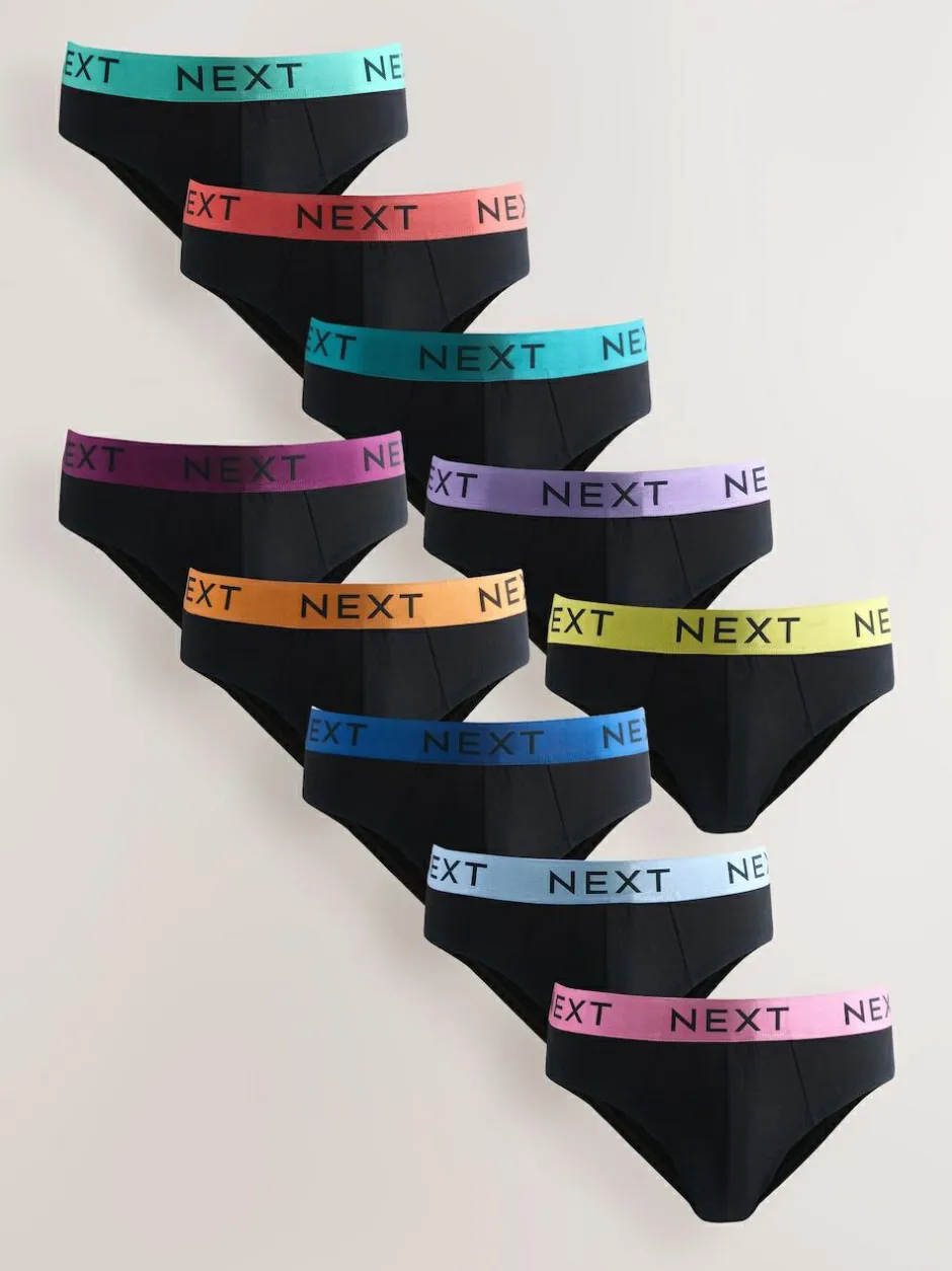 Next 10 pack Cotton Rich Briefs Black Bright Waistband Discount