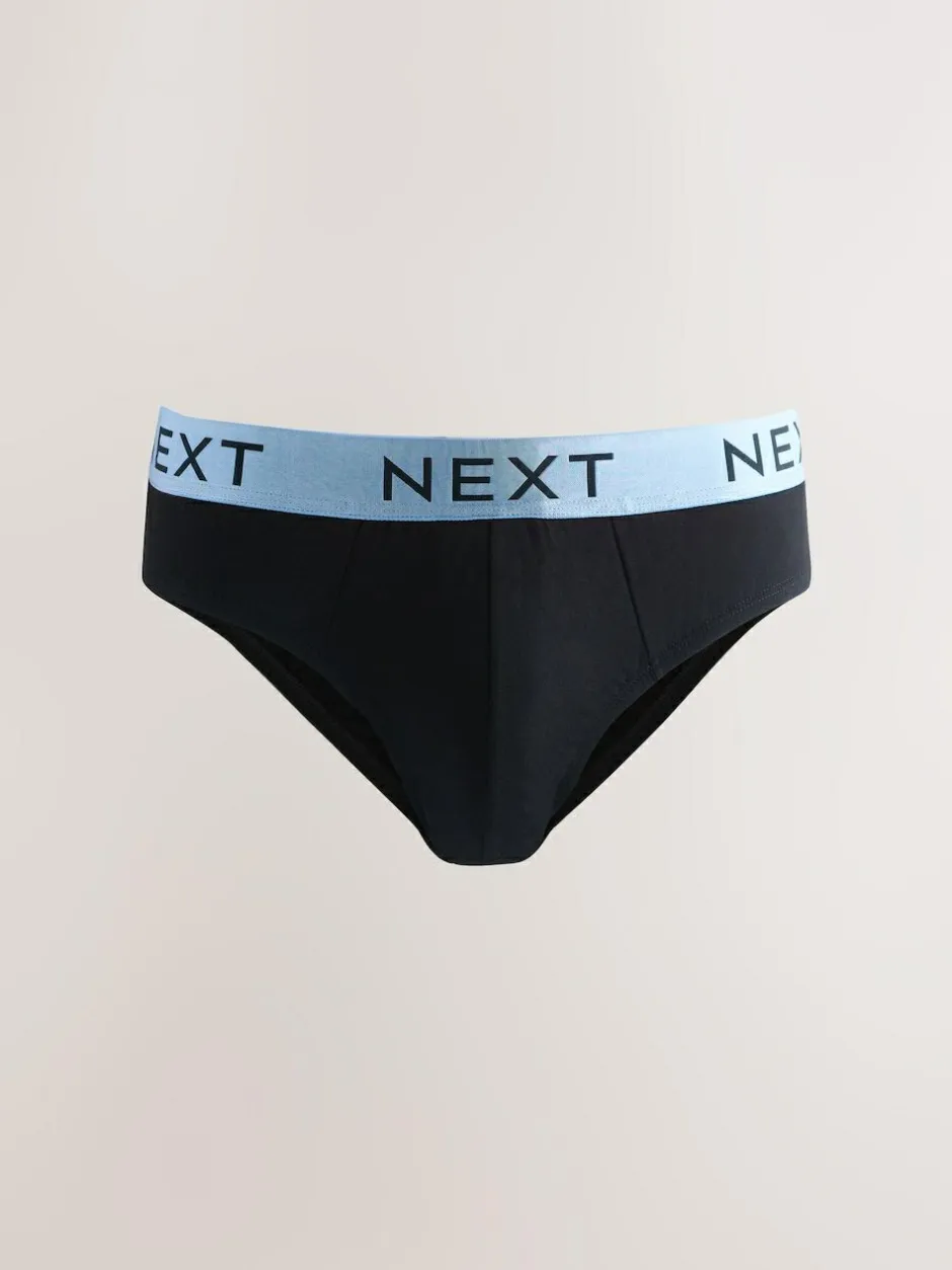 Next 10 pack Cotton Rich Briefs Black Bright Waistband Discount