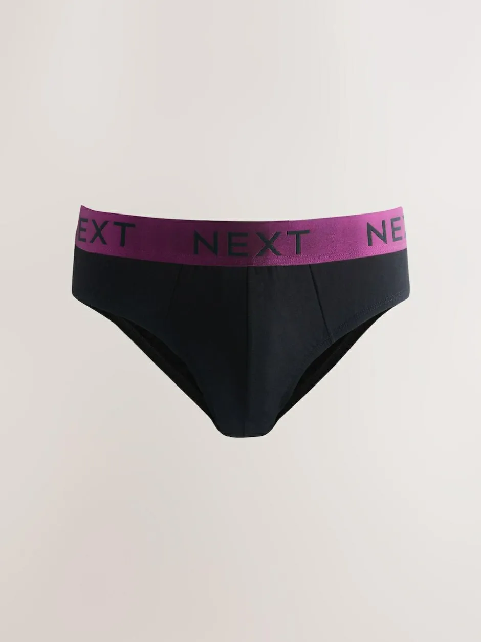 Next 10 pack Cotton Rich Briefs Black Bright Waistband Discount